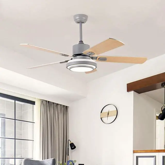 Alt view image 2 of 6 - Wood Mute Ceiling Fan with Lights 48 Inch with Remote Ceiling Fan Light LED 3 Color Dimmable Living Room Ceiling Fan Modern Indoor Flush Mount Fan Light Outdoor Ceiling Fans for Patios
