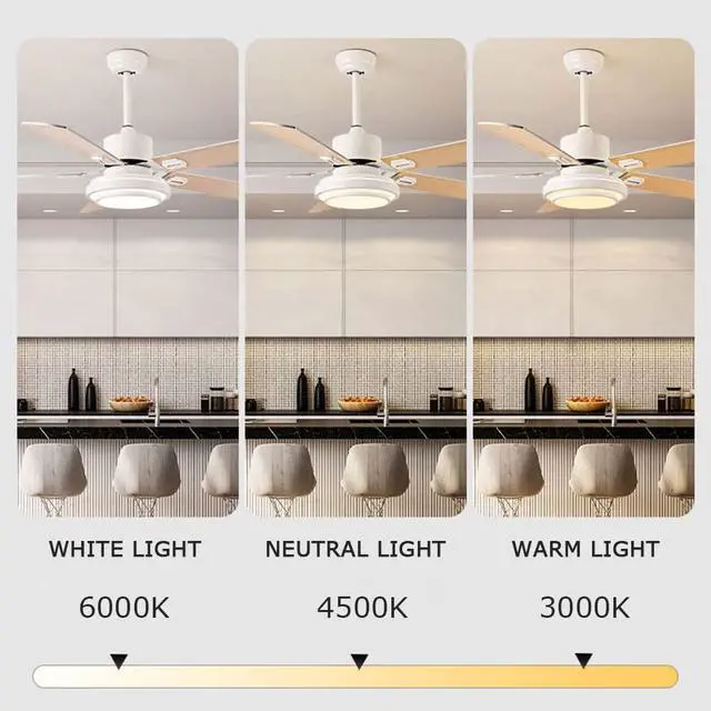 Alt view image 4 of 6 - Wood Mute Ceiling Fan with Lights 48 Inch with Remote Ceiling Fan Light LED 3 Color Dimmable Living Room Ceiling Fan Modern Indoor Flush Mount Fan Light Outdoor Ceiling Fans for Patios