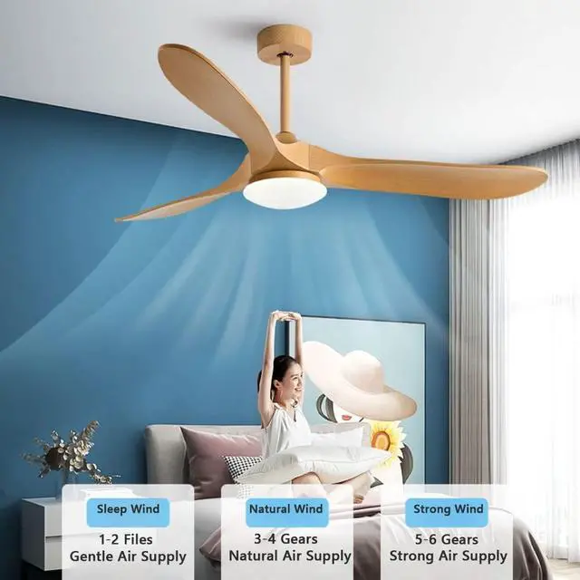 Alt view image 4 of 7 - Imitation Wood 42 Inch Ceiling Fan with Lights Ceiling Fans with Lights and Remote 6 Speed Modern 3-Blade Fan Light LED Acrylic Bedroom Ceiling Fan Outdoor Ceiling Fans for Patios