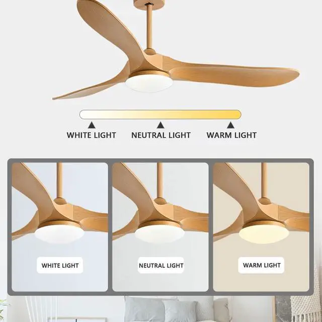 Alt view image 5 of 7 - Imitation Wood 42 Inch Ceiling Fan with Lights Ceiling Fans with Lights and Remote 6 Speed Modern 3-Blade Fan Light LED Acrylic Bedroom Ceiling Fan Outdoor Ceiling Fans for Patios