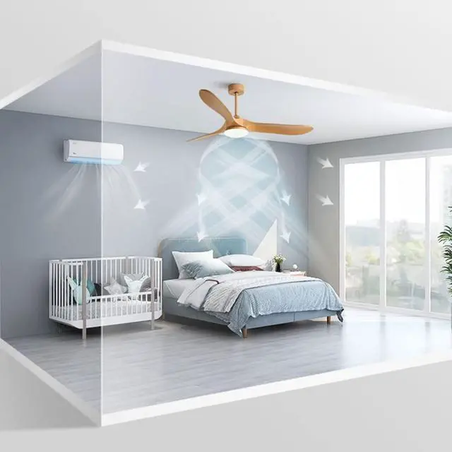 Alt view image 6 of 7 - Imitation Wood 42 Inch Ceiling Fan with Lights Ceiling Fans with Lights and Remote 6 Speed Modern 3-Blade Fan Light LED Acrylic Bedroom Ceiling Fan Outdoor Ceiling Fans for Patios