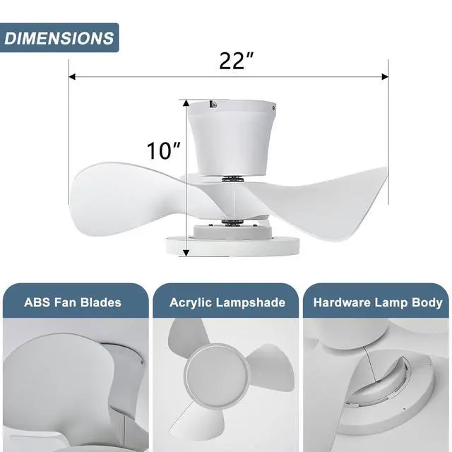 Alt view image 6 of 7 - 22 inch Ceiling Fans with Lights, Low Profile Ceiling Fan with Light and Remote Control, Reversible, 3CCT, Noiseless, 3 Speed Large Air Volume Ceiling Fans for Kitchen Bedroom Dining Room