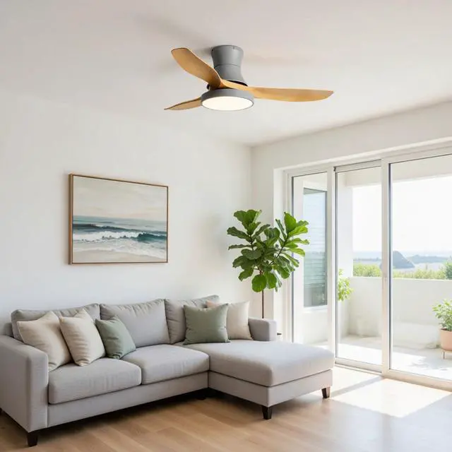 Alt view image 2 of 7 - Ceiling Fan with Lights and Remote, 42 inch Imitation Wood Ceiling Fans, 6 Speeds DC Reversible, 3CCT Dimmable, Mute Low Profile Ceiling Fan for Bedroom, Living Room(Gray)