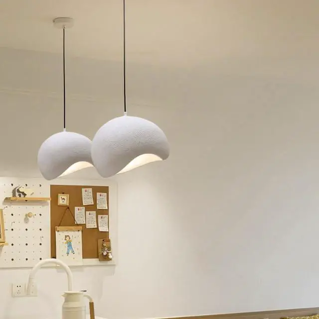 Alt view image 2 of 7 - Japanese Bird Nest Shape Pendant Light Modern polystyrene Adjustable Pendant lamp E26 Vintage Semi Flush Mount Ceiling Hanging lamp Concrete Finish for Kitchen Island Bedroom Dining Lighting