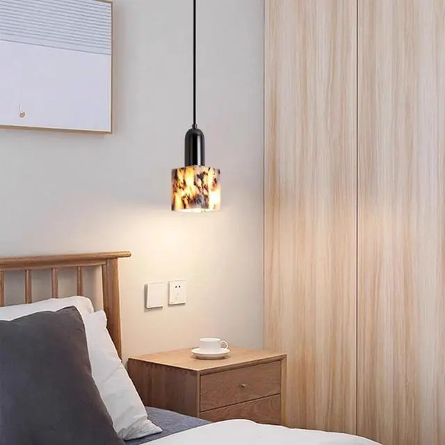 Alt view image 2 of 7 - Modern Marble Pendant Lights, Black Kitchen Island Pendant Lamp, Natural Stone LED Hanging Light, for Bedroom Bathroom Dining Room Living Room Hallway