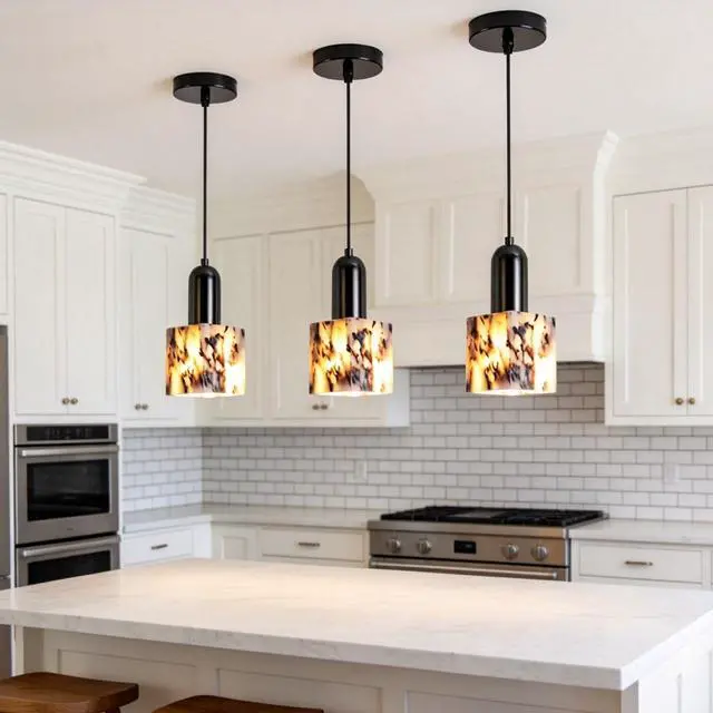 Alt view image 3 of 7 - Modern Marble Pendant Lights, Black Kitchen Island Pendant Lamp, Natural Stone LED Hanging Light, for Bedroom Bathroom Dining Room Living Room Hallway