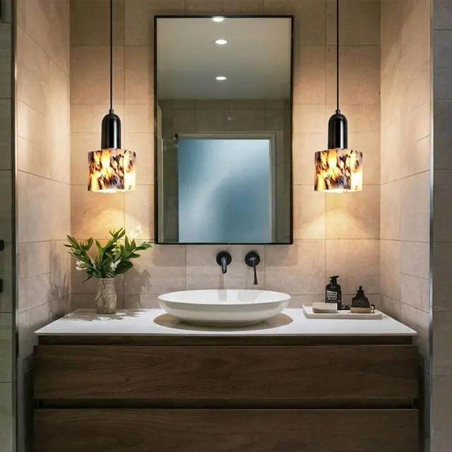 Alt view image 5 of 7 - Modern Marble Pendant Lights, Black Kitchen Island Pendant Lamp, Natural Stone LED Hanging Light, for Bedroom Bathroom Dining Room Living Room Hallway