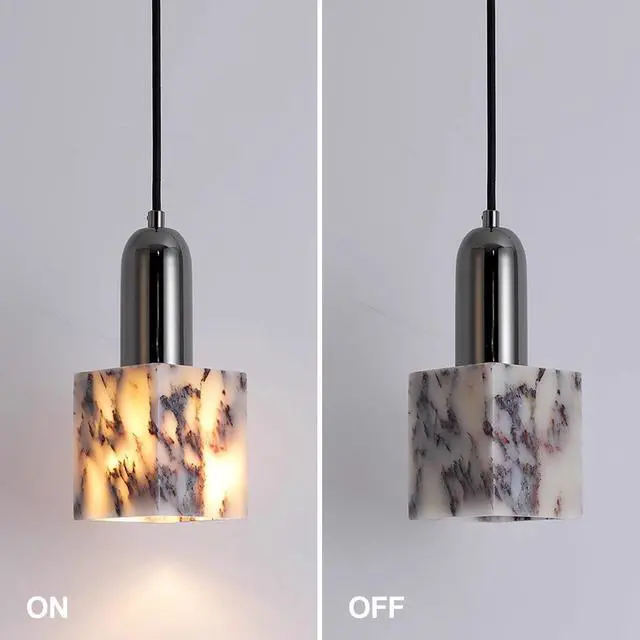 Alt view image 6 of 7 - Modern Marble Pendant Lights, Black Kitchen Island Pendant Lamp, Natural Stone LED Hanging Light, for Bedroom Bathroom Dining Room Living Room Hallway