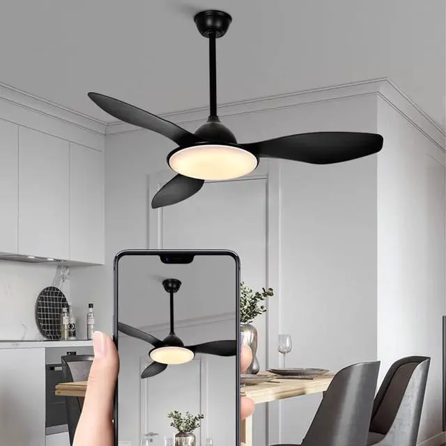 Alt view image 3 of 7 - LED Modern Ceiling Fan with Lights 48 Inch Ceiling Fans with Lights and Remote Dimmable Simple Smart Ceiling Fan Iron Art Low Profile Ceiling Fan Light for Bedroom, Living Room