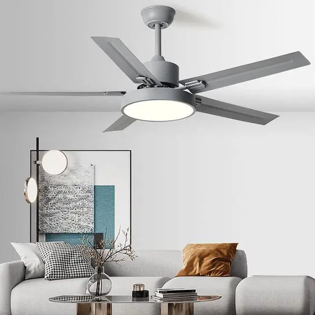 Alt view image 2 of 6 - 42 Inch Stainless Steel Ceiling Fan Light 5-Blade Outdoor Ceiling Fans for Patios Modern Ceiling Fans with Lights and Remote Mute Flush Mount Ceiling Fans with Lights for Bedroom
