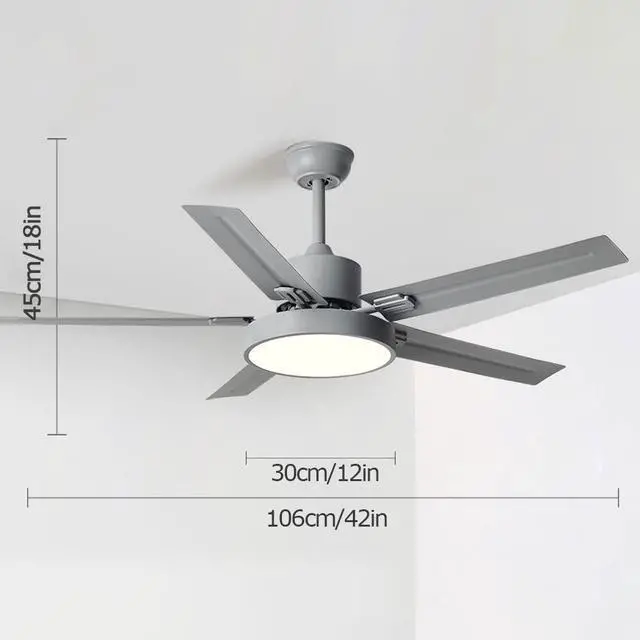 Alt view image 6 of 6 - 42 Inch Stainless Steel Ceiling Fan Light 5-Blade Outdoor Ceiling Fans for Patios Modern Ceiling Fans with Lights and Remote Mute Flush Mount Ceiling Fans with Lights for Bedroom