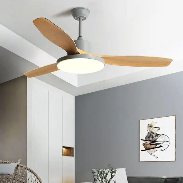 Alt view image 2 of 5 - Modern LED Low Profile Ceiling Fan with Light 48 Inch Dimmable Smart Ceiling Fan with Light Indoor Mute Flush Mount Ceiling Fan Light Imitation Wood Ceiling Fans with Lights and Remote