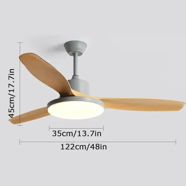 Alt view image 5 of 5 - Modern LED Low Profile Ceiling Fan with Light 48 Inch Dimmable Smart Ceiling Fan with Light Indoor Mute Flush Mount Ceiling Fan Light Imitation Wood Ceiling Fans with Lights and Remote