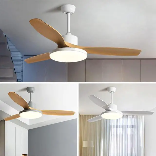 Alt view image 3 of 5 - Modern LED Low Profile Ceiling Fan with Light 48 Inch Dimmable Smart Ceiling Fan with Light Indoor Mute Flush Mount Ceiling Fan Light Imitation Wood Ceiling Fans with Lights and Remote