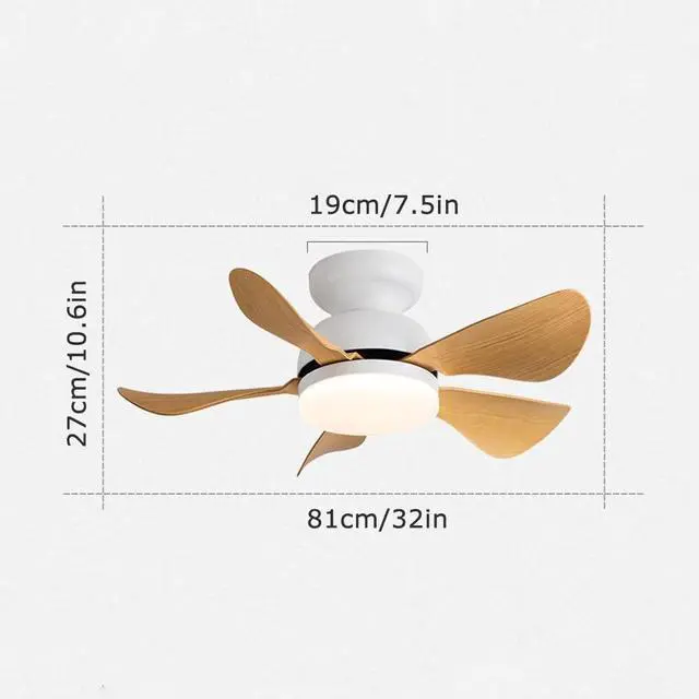 Alt view image 7 of 7 - Ceiling Fans with Lights Flush Mount Imitation Wood Ceiling Fans with Lights and Remote 32 Inch Modern Small Ceiling Fan with Light Outdoor Ceiling Fans for Patios with Light