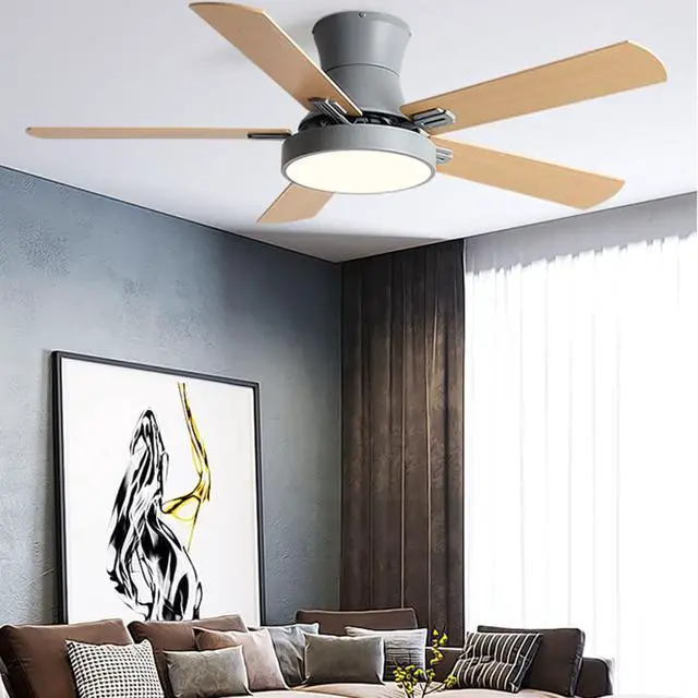 Alt view image 2 of 7 - Creative Ceiling Fan with Lights Wood 42 Inch Bedroom Ceiling Fan Smart Remote 3 Color Ceiling Fan Light LED Flush Mount Mute Ceiling Fan Modern Kids Room Low Profile Ceiling Fan
