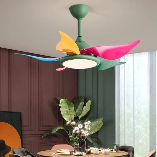 Alt view image 2 of 5 - European Style Ceiling Fan with Lights Colored Fan Blades Modern Ceiling Fan Light 3 Color Dimming Ceiling Fan with Remote 36 Inch Smart Ceiling Fan with Light for Bedroom, Living Room