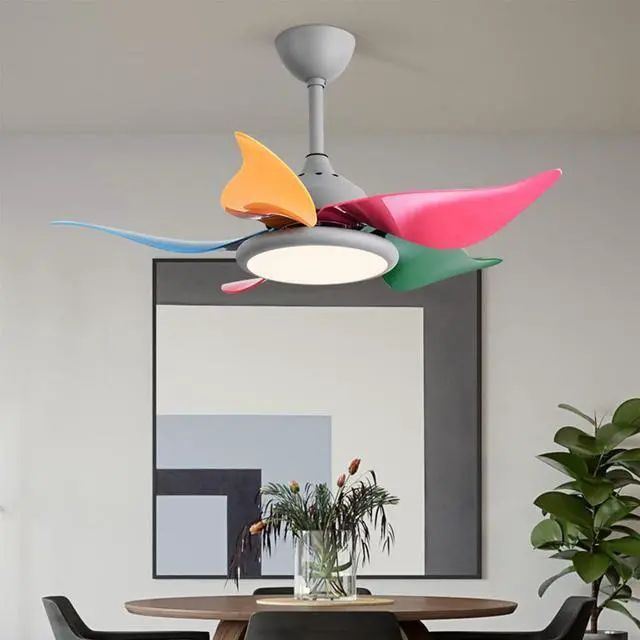 Alt view image 2 of 7 - European Style Ceiling Fan with Lights Colored Fan Blades Modern Ceiling Fan Light 3 Color Dimming Ceiling Fan with Remote 36 Inch Smart Ceiling Fan with Light for Bedroom, Living Room