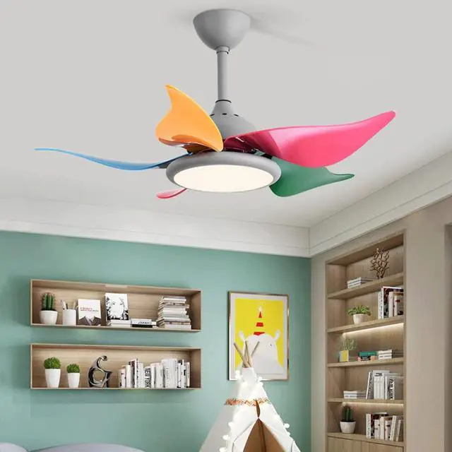 Alt view image 3 of 7 - European Style Ceiling Fan with Lights Colored Fan Blades Modern Ceiling Fan Light 3 Color Dimming Ceiling Fan with Remote 36 Inch Smart Ceiling Fan with Light for Bedroom, Living Room