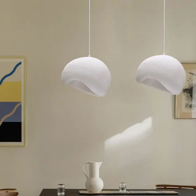 Alt view image 3 of 7 - Japanese Bird Nest Shape Pendant Light Modern polystyrene Adjustable Pendant lamp E26 Vintage Semi Flush Mount Ceiling Hanging lamp Concrete Finish for Kitchen Island Bedroom Dining Lighting