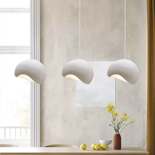 Alt view image 4 of 7 - Japanese Bird Nest Shape Pendant Light Modern polystyrene Adjustable Pendant lamp E26 Vintage Semi Flush Mount Ceiling Hanging lamp Concrete Finish for Kitchen Island Bedroom Dining Lighting