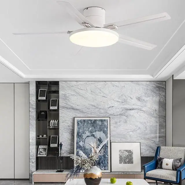 Alt view image 2 of 6 - 52 Inch Ceiling Fan with Lights and Remote 3 Color Dimmable Bedroom Ceiling Fan Modern Stainless Steel Simple Fan Light LED Low Profile Ceiling Fan with Light Mute Living Room Ceiling Fan