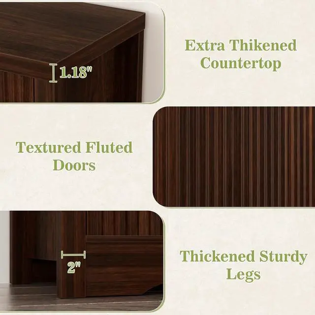 Alt view image 6 of 7 - 55" Fluted Buffet Cabinet with Storage, Modern Sideboard Credenza with Adjustable Shelves & Drawers, Coffee Bar Table for Dining Room, Entryway, Kitchen, Black Walnut