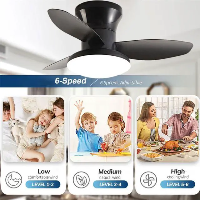 Alt view image 4 of 7 - Small Modern Ceiling Fans with Lights 23.5 inch Flush Mount Ceiling Fan with Light and Remote 6 Speed 3 Color Reversible Smart Ceiling Fans for Bedroom, Living Room, Kids Room