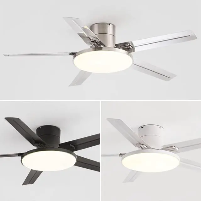 Alt view image 2 of 5 - 52 Inch Ceiling Fan with Lights and Remote 3 Color Dimmable Bedroom Ceiling Fan Modern Stainless Steel Simple Fan Light LED Low Profile Ceiling Fan with Light Mute Living Room Ceiling Fan