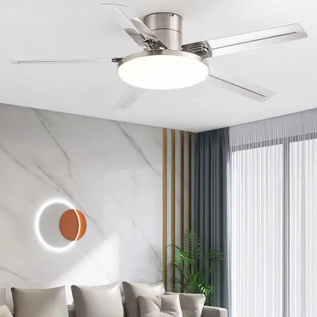 Alt view image 2 of 7 - 52 Inch Ceiling Fan with Lights and Remote 3 Color Dimmable Bedroom Ceiling Fan Modern Stainless Steel Simple Fan Light LED Low Profile Ceiling Fan with Light Mute Living Room Ceiling Fan