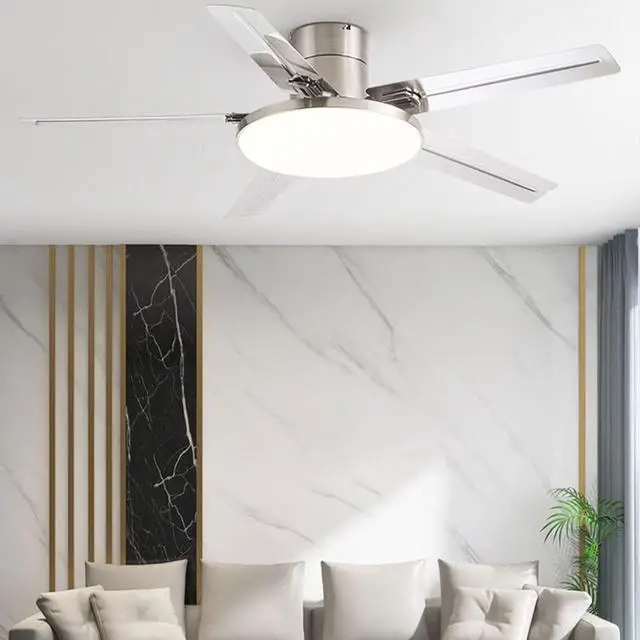 Alt view image 3 of 7 - 52 Inch Ceiling Fan with Lights and Remote 3 Color Dimmable Bedroom Ceiling Fan Modern Stainless Steel Simple Fan Light LED Low Profile Ceiling Fan with Light Mute Living Room Ceiling Fan