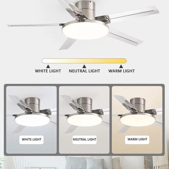 Alt view image 5 of 7 - 52 Inch Ceiling Fan with Lights and Remote 3 Color Dimmable Bedroom Ceiling Fan Modern Stainless Steel Simple Fan Light LED Low Profile Ceiling Fan with Light Mute Living Room Ceiling Fan