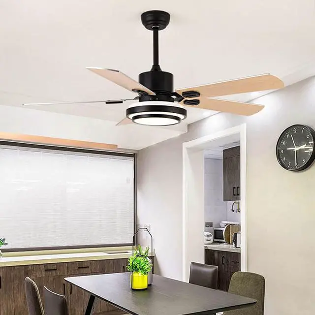 Alt view image 2 of 6 - Wood Mute Ceiling Fan with Lights 48 Inch with Remote Ceiling Fan Light LED 3 Color Dimmable Living Room Ceiling Fan Modern Indoor Flush Mount Fan Light Outdoor Ceiling Fans for Patios