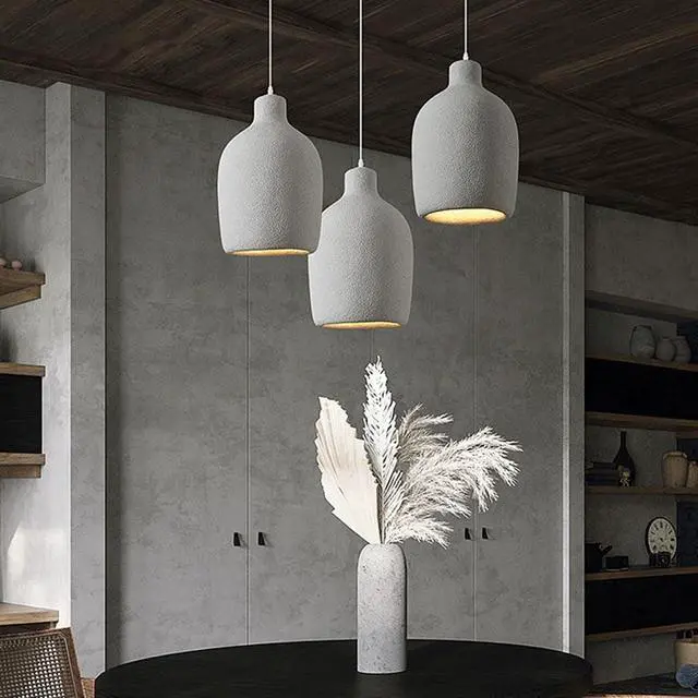 Alt view image 4 of 7 - Industrial Indoor Pendant Lights 11.8 inch Japanese Style Modern Pendant Light Adjustable E26 Ceiling Hanging Light - Concrete Finish for Kitchen Island Bedroom Dining Lighting