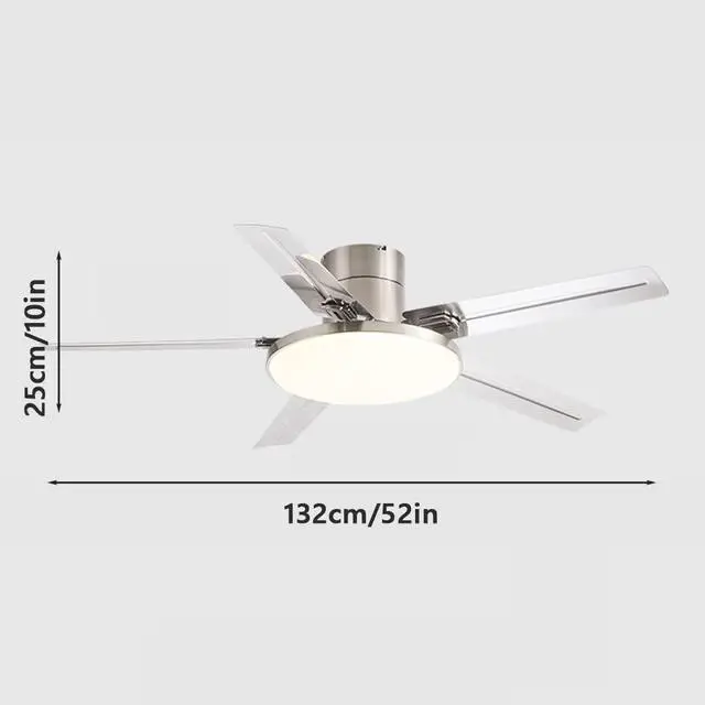 Alt view image 7 of 7 - 52 Inch Ceiling Fan with Lights and Remote 3 Color Dimmable Bedroom Ceiling Fan Modern Stainless Steel Simple Fan Light LED Low Profile Ceiling Fan with Light Mute Living Room Ceiling Fan