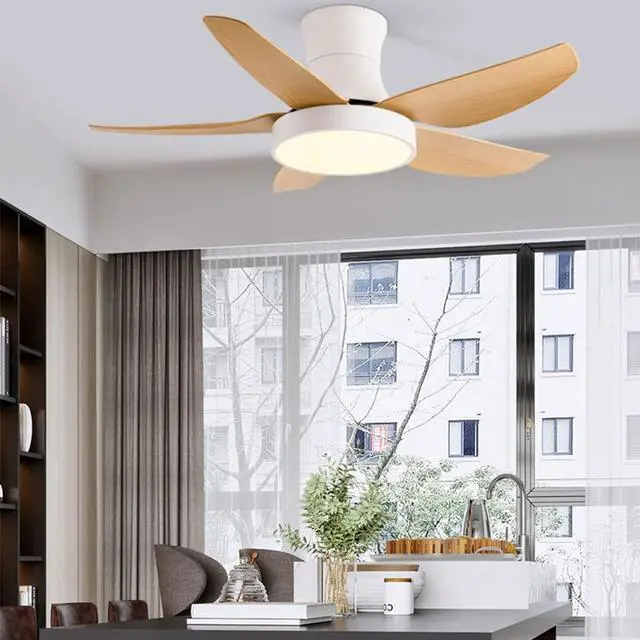 Alt view image 3 of 5 - Modern Simple Ceiling Fan with Lights 5-Blade LED Dimmable Remote Ceiling Fan 46 Inch Kitchen Ceiling Fan with Lights Farmhouse Ceiling-Mounted Smart Ceiling Fan