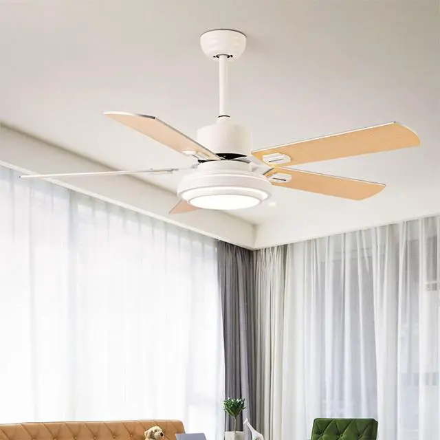 Alt view image 2 of 7 - Wood Mute Ceiling Fan with Lights 48 Inch with Remote Ceiling Fan Light LED 3 Color Dimmable Living Room Ceiling Fan Modern Indoor Flush Mount Fan Light Outdoor Ceiling Fans for Patios