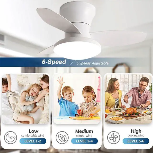 Alt view image 4 of 7 - Small Modern Ceiling Fans with Lights 23.5 inch Flush Mount Ceiling Fan with Light and Remote 6 Speed 3 Color Reversible Smart Ceiling Fans for Bedroom, Living Room, Kids Room