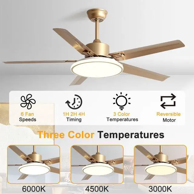 Alt view image 2 of 7 - 42 Inch Ceiling Fan with Lights and Remote Modern Stainless Steel Bedroom Ceiling Fan Simple 6 Speed 3 Color Dimmable Fan Light Outdoor Ceiling Fans for Patios with Light
