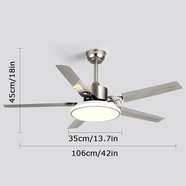 Alt view image 7 of 7 - 42 Inch Ceiling Fan with Lights and Remote Modern Stainless Steel Bedroom Ceiling Fan Simple 3 Speed 3 Color Dimmable Fan Light Outdoor Ceiling Fans for Patios with Light