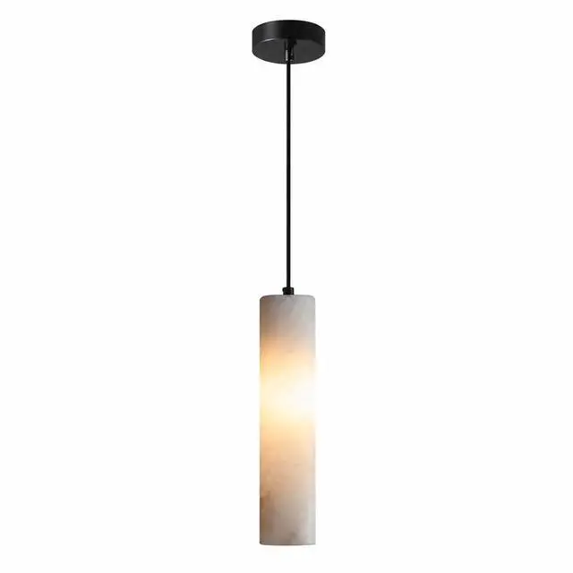 Main image of Natural Alabaster Pendant Light, Marble Long Tube Pendant Light Fixture with Brass Finish, E14 Modern Hanging Ceiling Light for Kitchen Island, Dining Room, Bedroom, Living Room