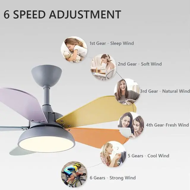 Alt view image 4 of 7 - Modern Simple Ceiling Fan with Lights Colored Fan Leaves Ceiling Fans with Lights and Remote Dimmable Mute Kitchen Ceiling Fan with Lights 36 Inch Living Room Ceiling Fan