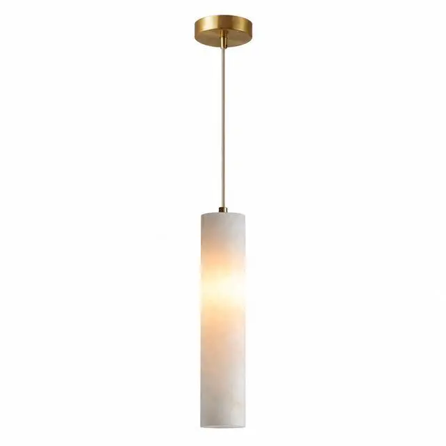 Main image of Natural Alabaster Pendant Light, Marble Long Tube Pendant Light Fixture with Brass Finish, E14 Modern Hanging Ceiling Light for Kitchen Island, Dining Room, Bedroom, Living Room