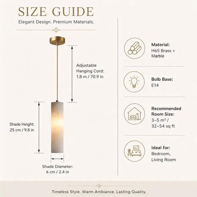 Alt view image 3 of 7 - Natural Alabaster Pendant Light, Marble Long Tube Pendant Light Fixture with Brass Finish, E14 Modern Hanging Ceiling Light for Kitchen Island, Dining Room, Bedroom, Living Room