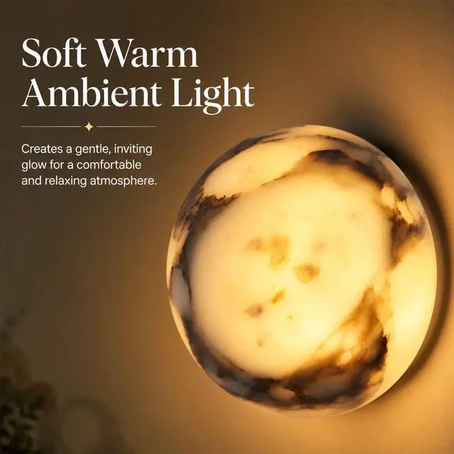 Alt view image 3 of 7 - 4.7 inch Marble Wall Light, Globe Natural Alabaster Wall Sconce, Modern 1-Light Wall Sconce for Bedroom, Living Room, Dining Room, Hallway, Pearl Black