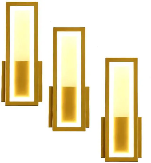 Main image of 3 Pack Indoor LED Wall Light Dimmable 16W Gold Modern Simple Rectangle Wall Lamp Aluminium & Acrylic Decorative Wall Lighting for Bedroom Bedside Living Room Stairs Corridor