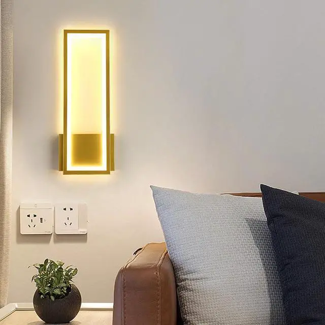 Alt view image 3 of 6 - Indoor LED Wall Light Dimmable 16W Gold Modern Simple Rectangle Wall Lamp Aluminum & Acryli Decorative Wall Lighting for Bedroom Bedside Living Room Stairs Corridor