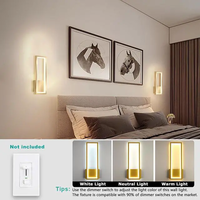 Alt view image 2 of 6 - Indoor LED Wall Light Dimmable 16W Gold Modern Simple Rectangle Wall Lamp Aluminum & Acryli Decorative Wall Lighting for Bedroom Bedside Living Room Stairs Corridor