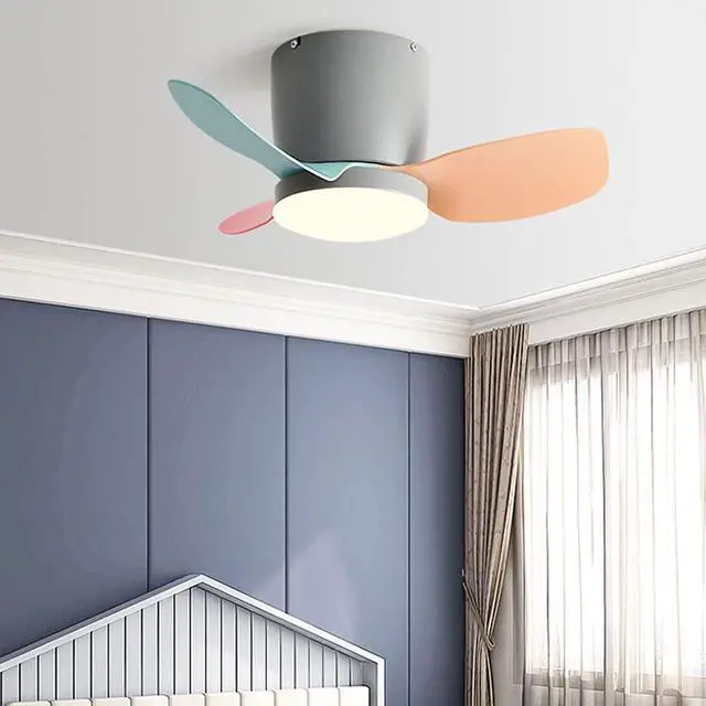 Alt view image 2 of 6 - Modern Simple Ceiling Fan with Lights 24 Inch Ceiling Fan with Lights and Remote Small LED Kids Room Ceiling Fan Light Color Flush Mount Ceiling Fan with Lights