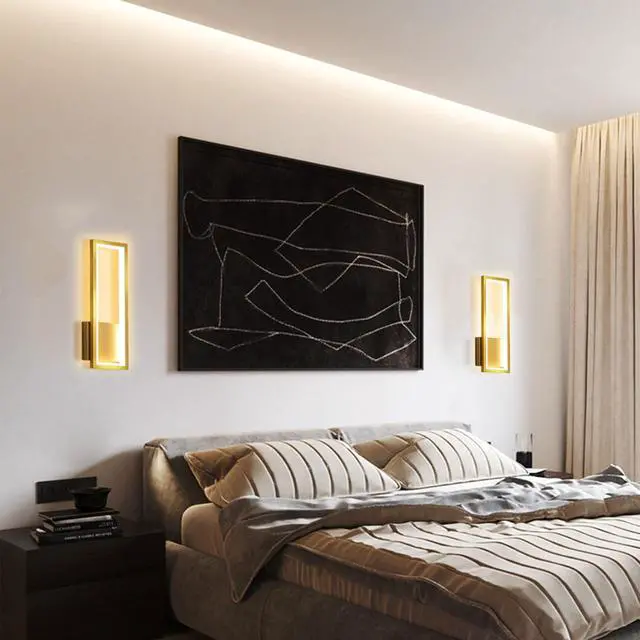 Alt view image 5 of 6 - Indoor LED Wall Light Dimmable 16W Gold Modern Simple Rectangle Wall Lamp Aluminum & Acryli Decorative Wall Lighting for Bedroom Bedside Living Room Stairs Corridor